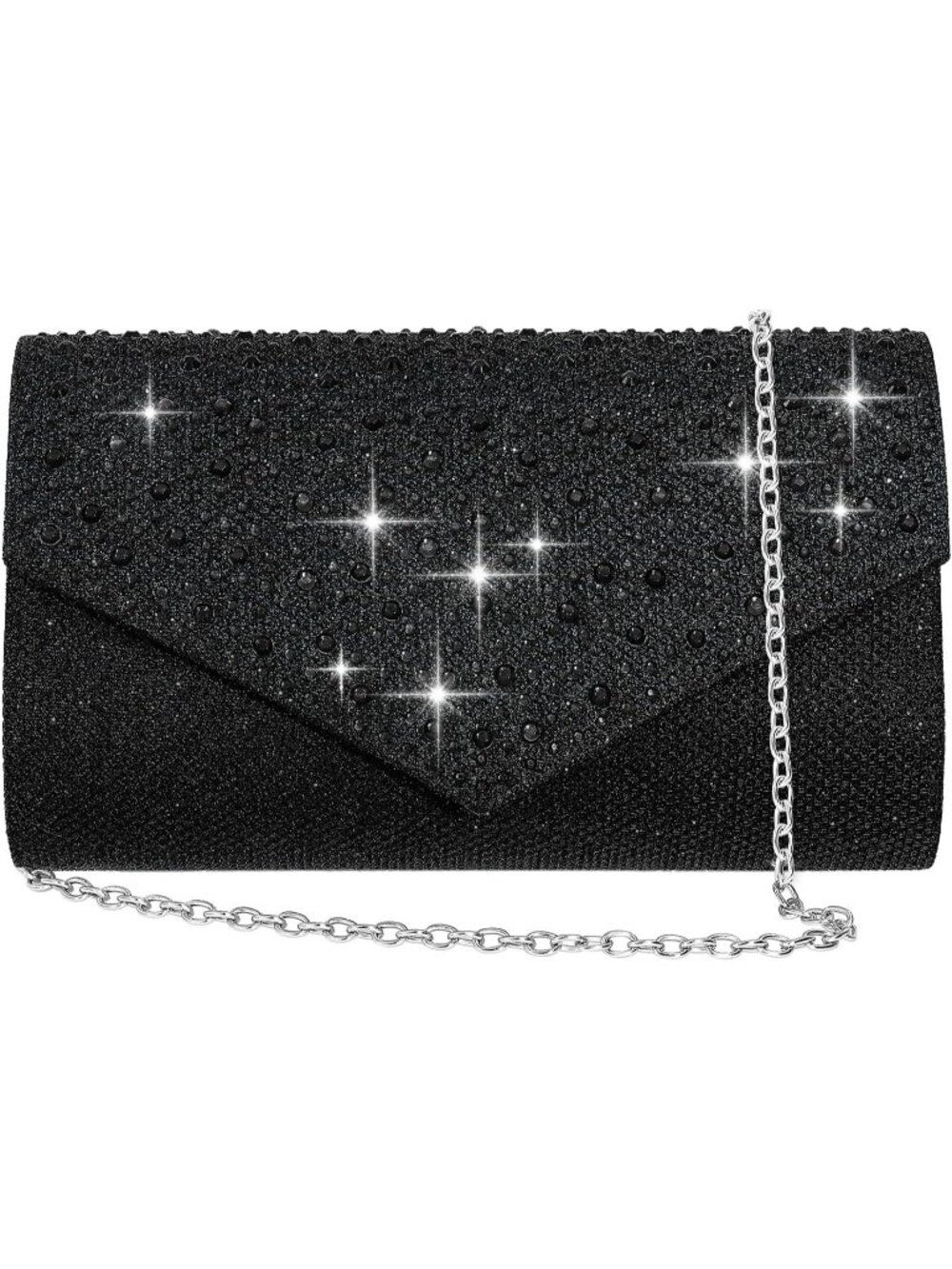 〽️ Women's Black Clutch Purse Envelope Glitter Rhinestone Evening Wedding Bags